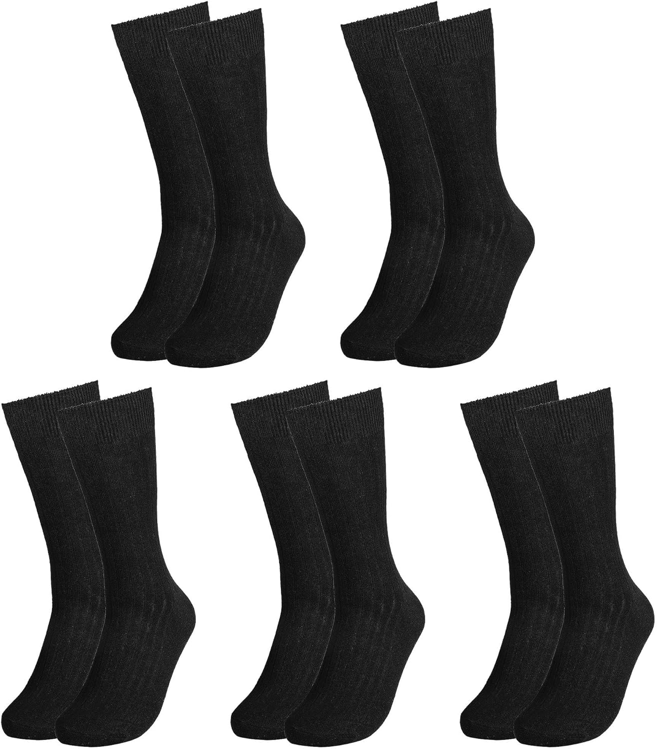 Cotton Crew Sock Pack - Men Dress Socks 5-Pack Plain Rib